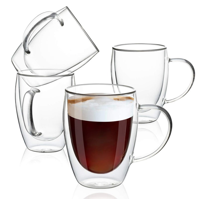 MEWAY 12oz/2 PACK Coffee Mugs,Clear Glass Double Wall Cup with handle for Coffee, Tea, Latte, Cappuccino (12 ozï¼Œ2) - Image 1
